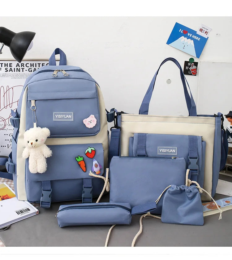 Large Capacity Kids Backpack | Versatile Nylon School Bag Set