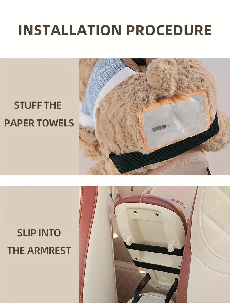 Adorable Teddy Bear Car Tissue Holder & Trash Can Organizer