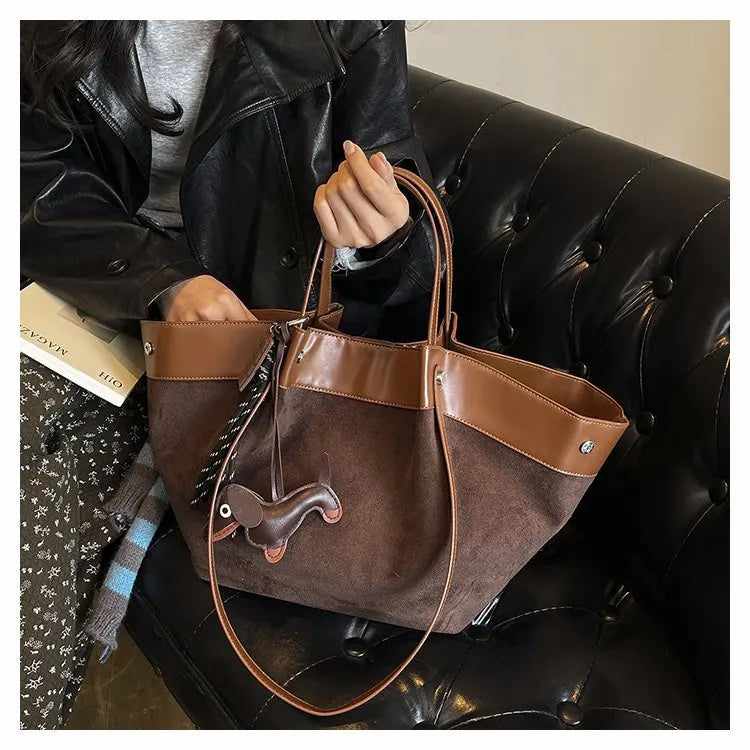 Bolso de hombro de piel suave de gamuza para mujer | Estilo casual de lujo