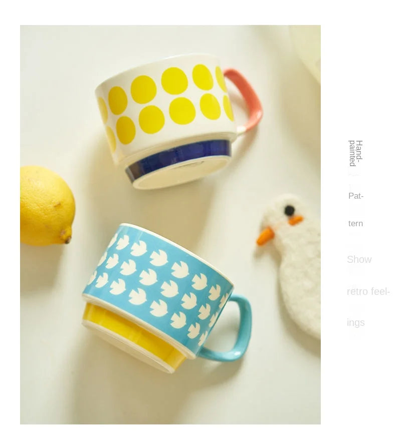 300ml Japanese Flower Ceramic Mug Set | Retro Drinkware for All Occasions