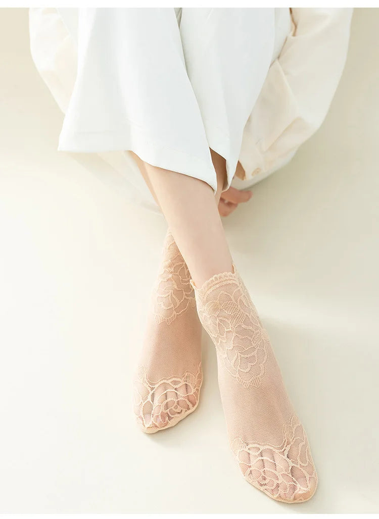 Invisible Lace Socks for Women | Non-Slip Thin Boat Socks