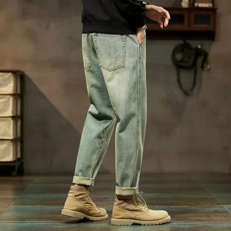 2026 Loose Retro Harem Jeans — Minimalist Solid Color Men’s Casual Pants, Comfortable Mid-Waist Relaxed Fit for Daily Wear