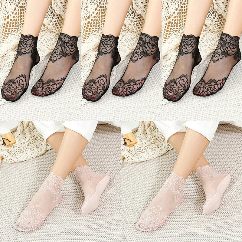 Invisible Lace Socks for Women | Non-Slip Thin Boat Socks