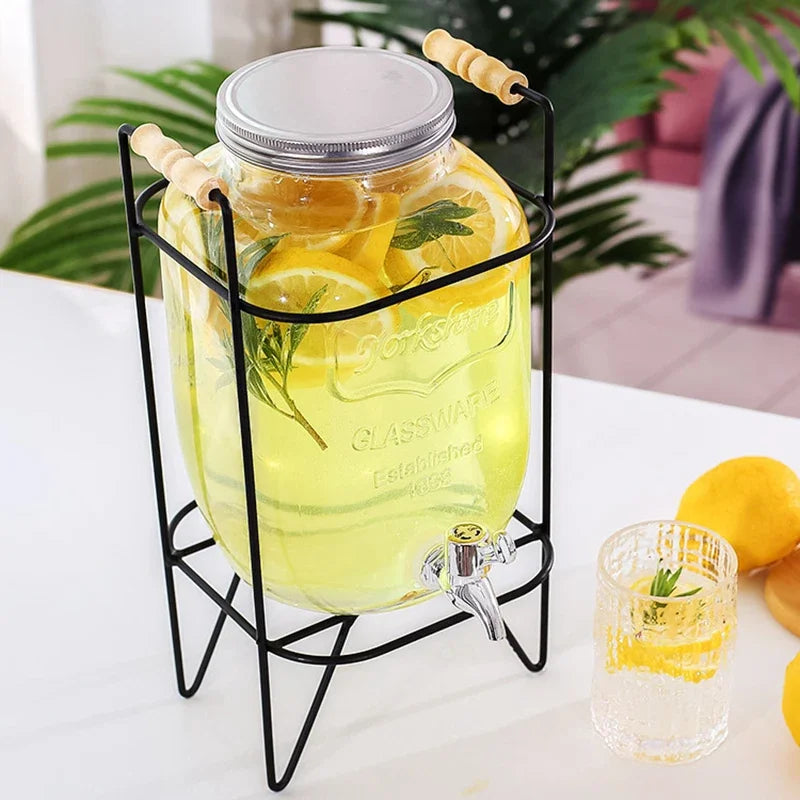 Elegant 4L Glass Beverage Dispenser with Stand & Tap