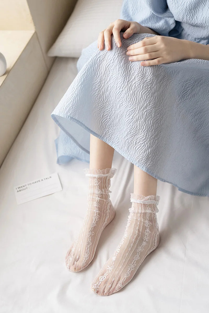 Ultra-Thin Transparent Lace Ruffle Socks for Women | Summer Style