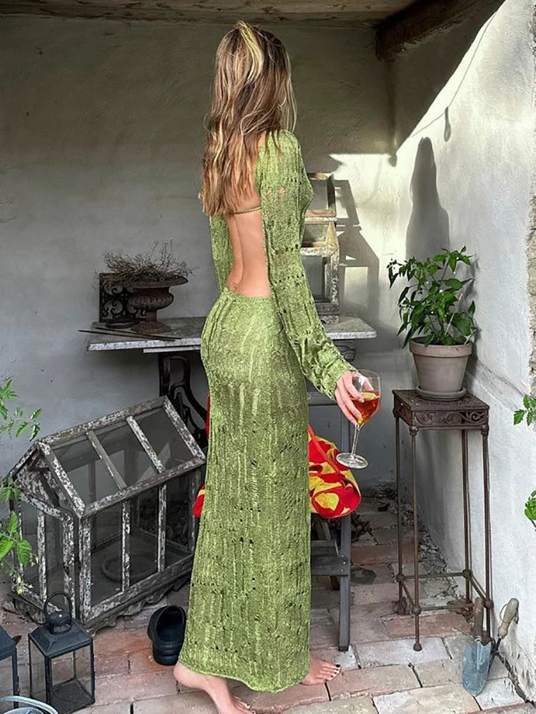 Elegant Hollow Out Backless Maxi Dress | Summer Women’s Fashion
