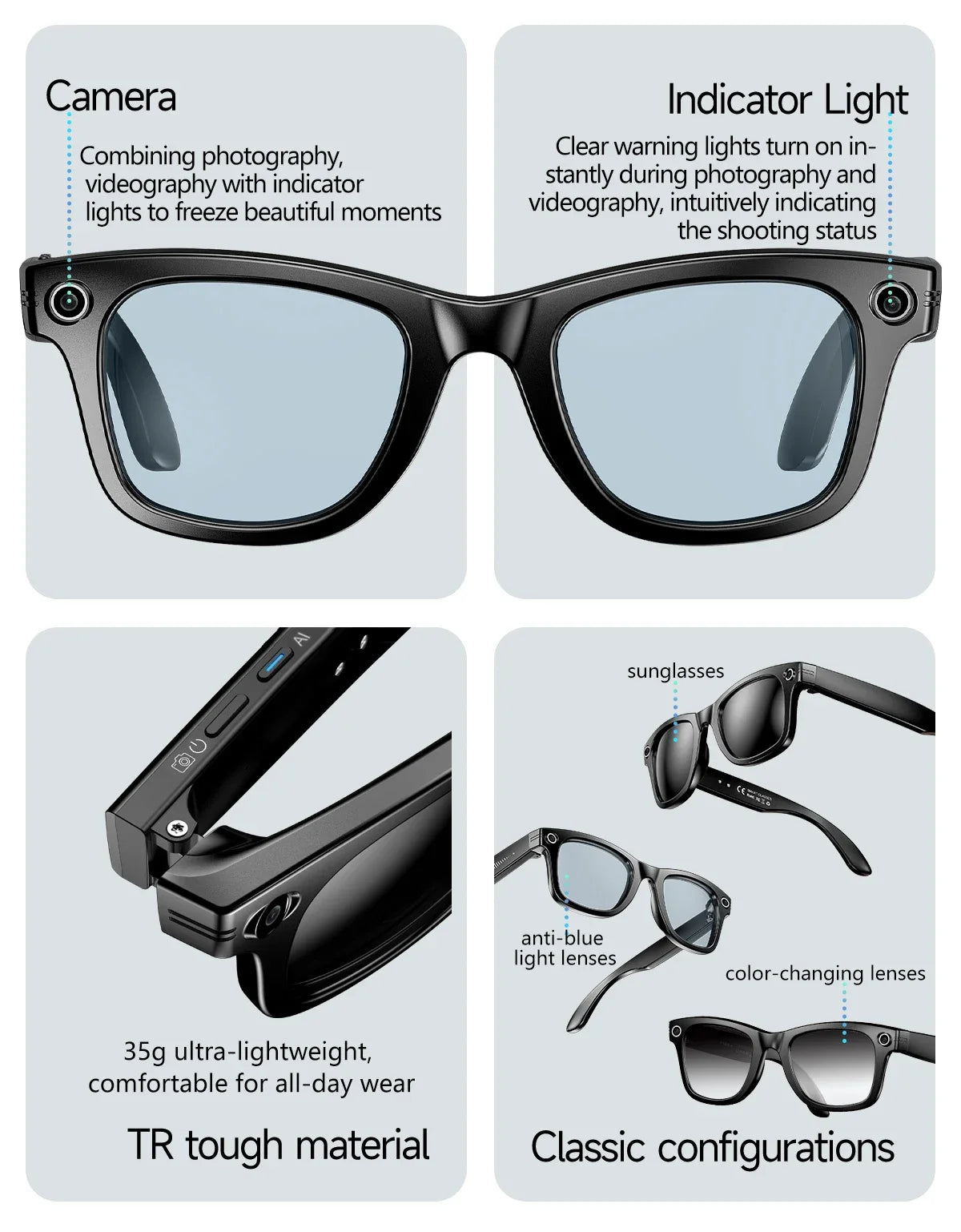 AI Smart Glasses with 13MP Camera & Language Translation