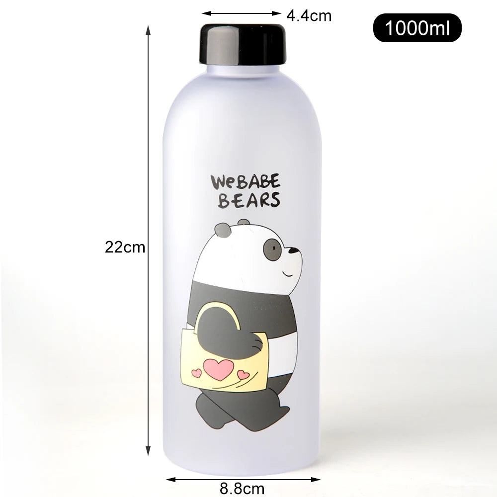 Cute Panda Water Bottle | 1000ml Transparent Frosted Drinkware