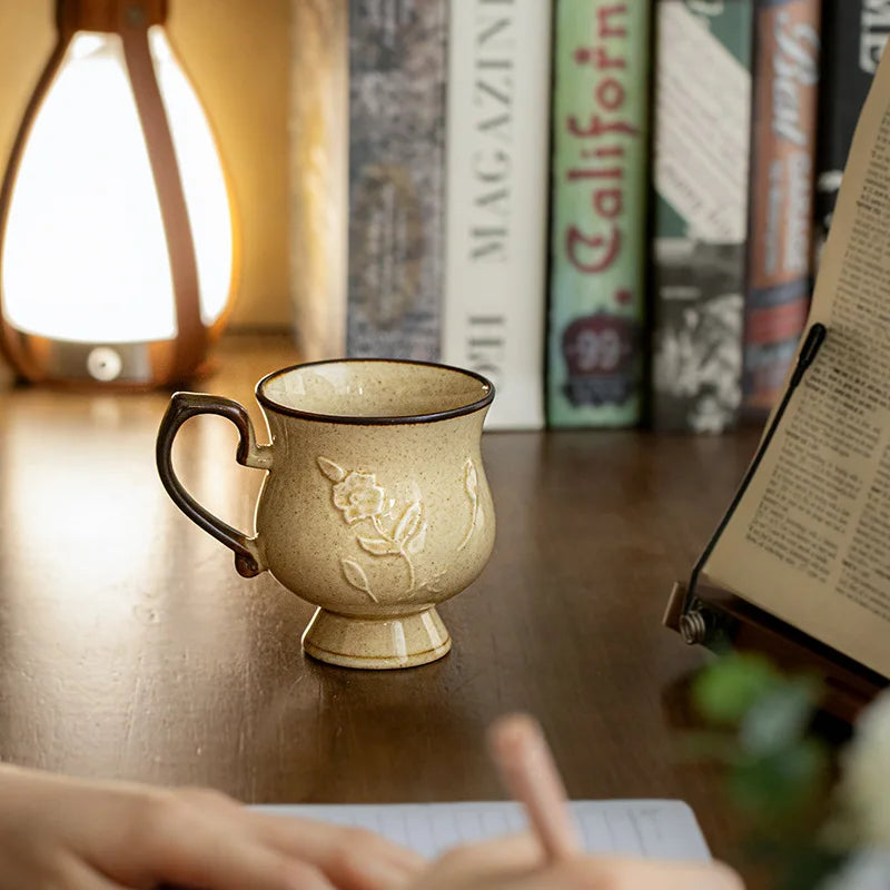 Medieval Relief Tall Ceramic Mug | Eco-Friendly Coffee & Water Cup