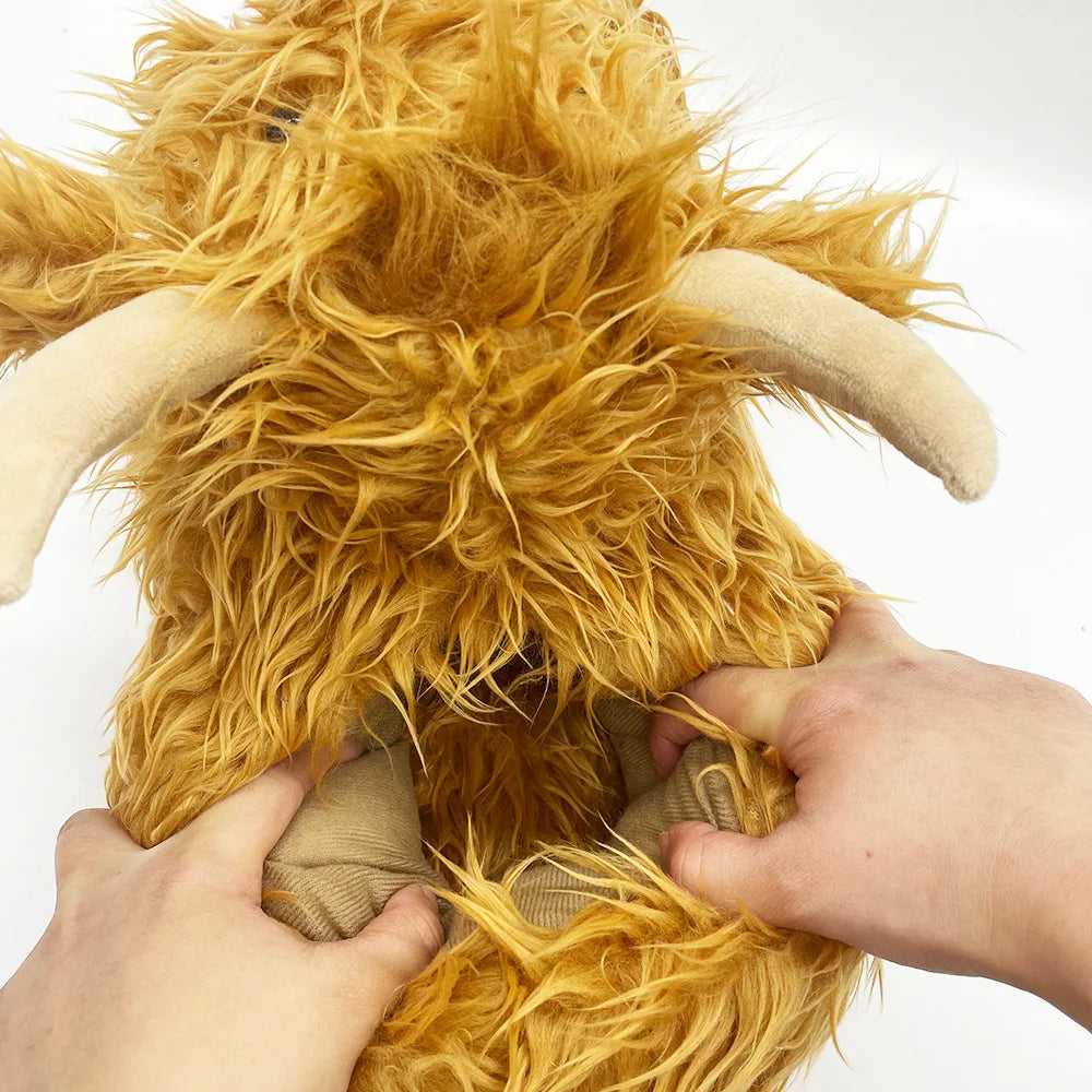Winter Highland Cow Plush Slippers | Cute Fluffy Animal Slides