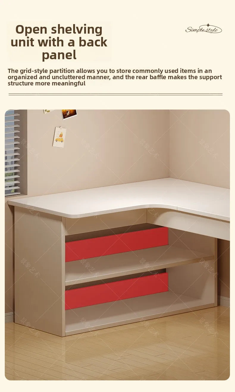 Integrated Corner Workbench & Bookshelf | Modern White Computer Desk