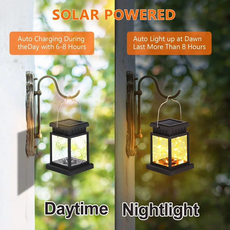 Solar LED Outdoor Hanging Lanterns | Waterproof Flickering Lights