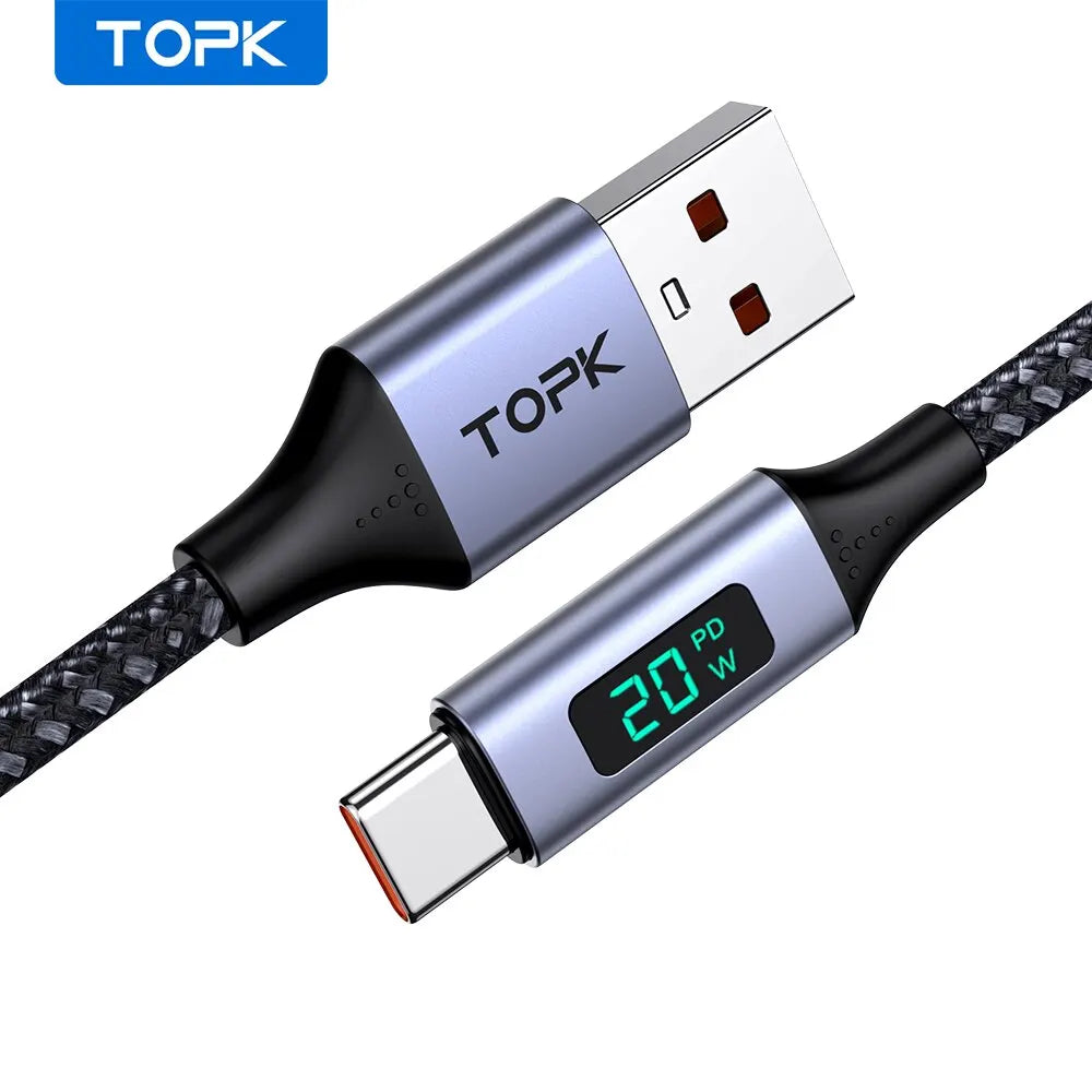 Fast Charging Micro USB & USB Type C Cable with Digital Display