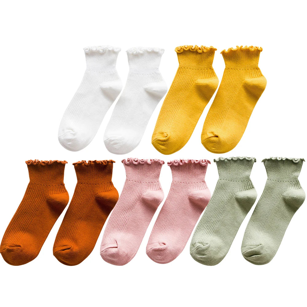 5 Pairs Women's Ruffled Ankle Socks | Stylish and Breathable
