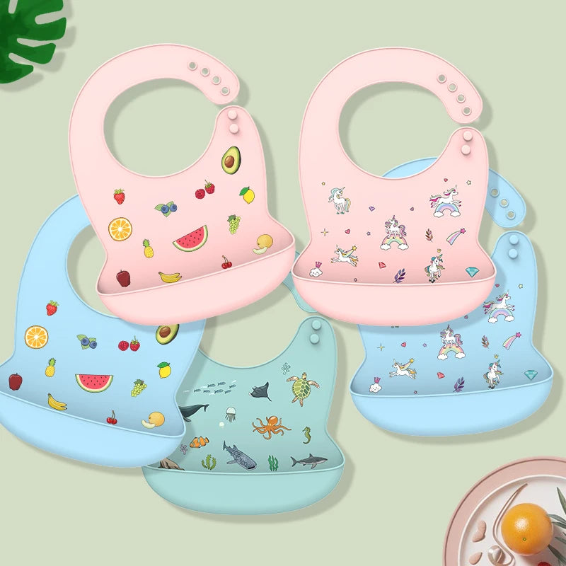 Waterproof Silicone Baby Bibs | Adjustable Cute Feeding Aprons
