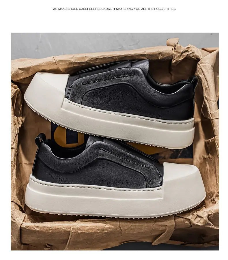 Men's Retro Brown PU Leather Platform Loafers | Lightweight Casual Sneakers