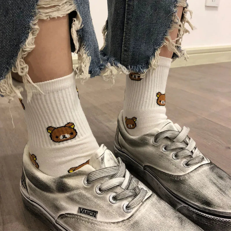 Cute Bear Pattern Women's Cotton Socks | Breathable Comfort