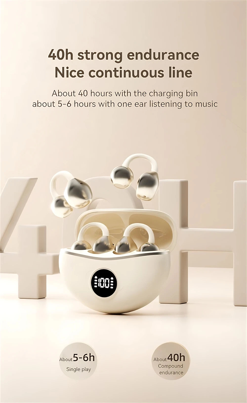 Bluetooth 5.3 Wireless Ear Clip Earphones | Noise Reduction Sports Earbuds