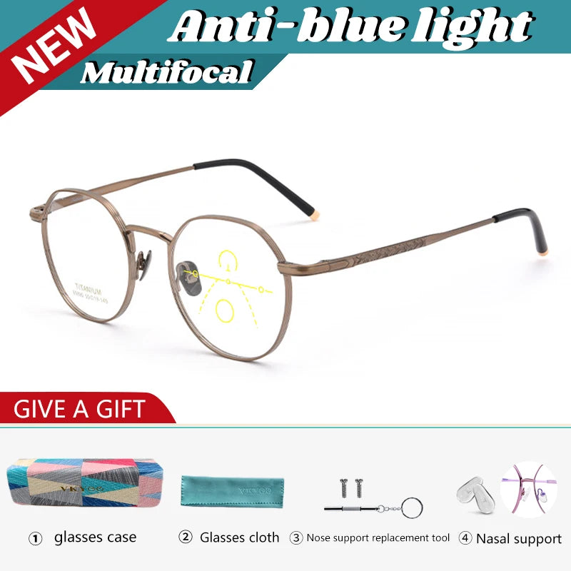 Ultra-Light Titanium Round Frame Glasses | Customizable Multi-Focus