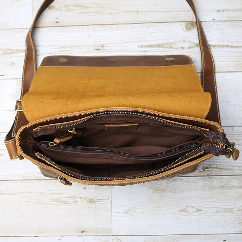 Retro Cowhide Men's Crossbody Bag | Handmade Leather Messenger