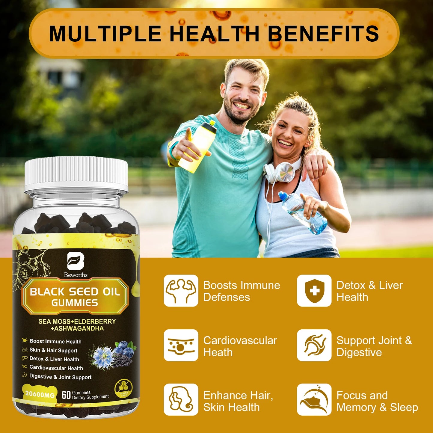 12 in 1 Black Seed Oil Gummies with Ashwagandha for Health