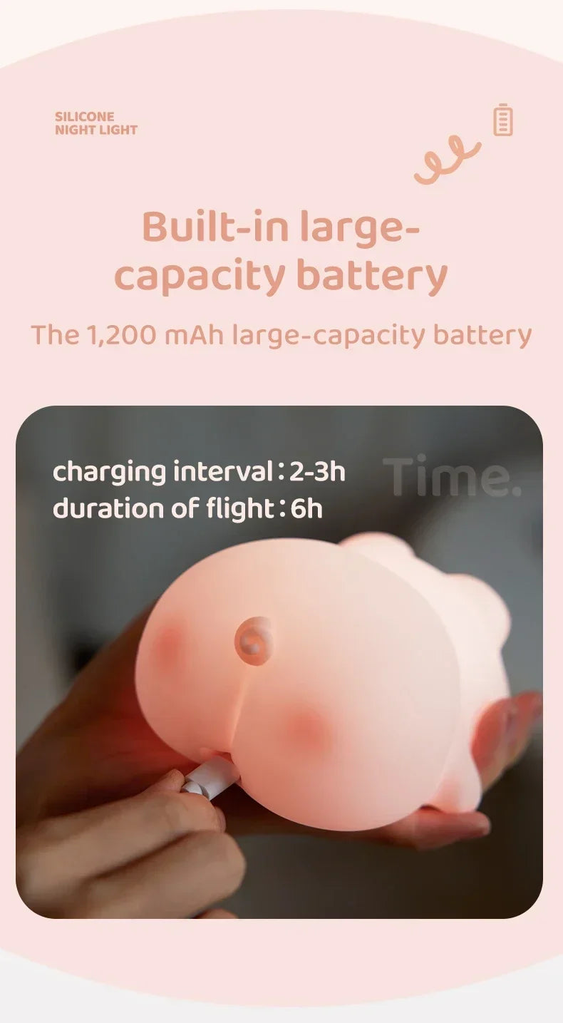 Cute Piggy Bunny Night Light | Soft Silicone Lamp for Kids