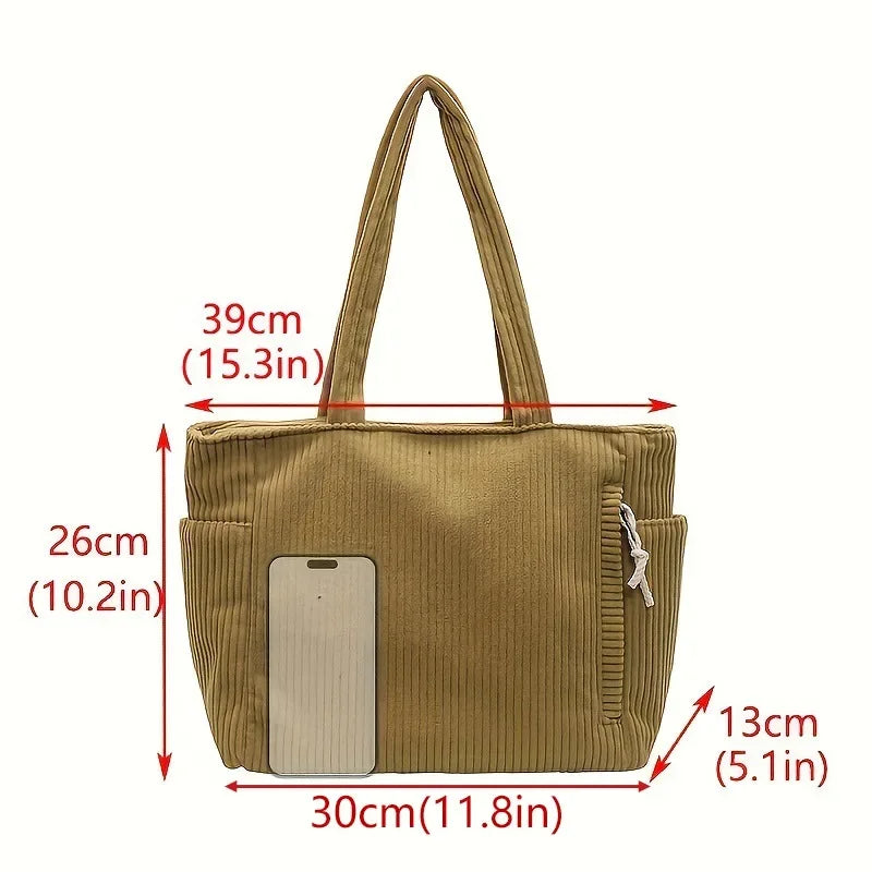 Bolso tote de pana espacioso con cremallera | Bolso de mano elegante