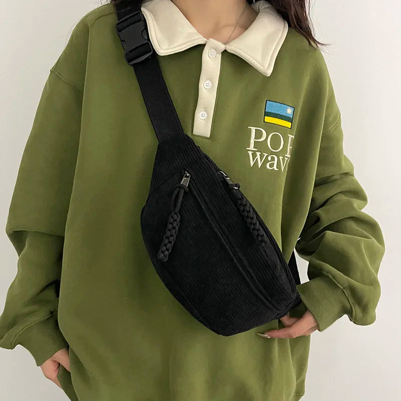 Casual Corduroy Belt Bags for Women | Stylish Fanny Pack
