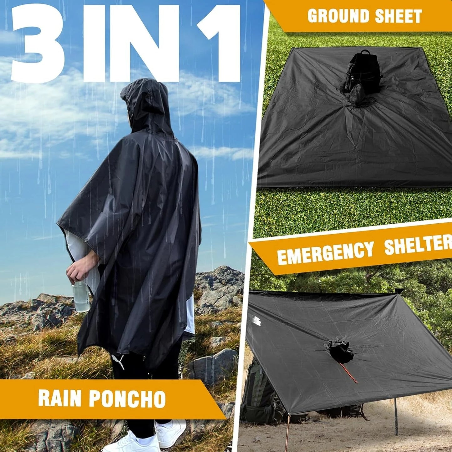 Waterproof Hooded Rain Poncho for Adults | Lightweight Emergency Jacket