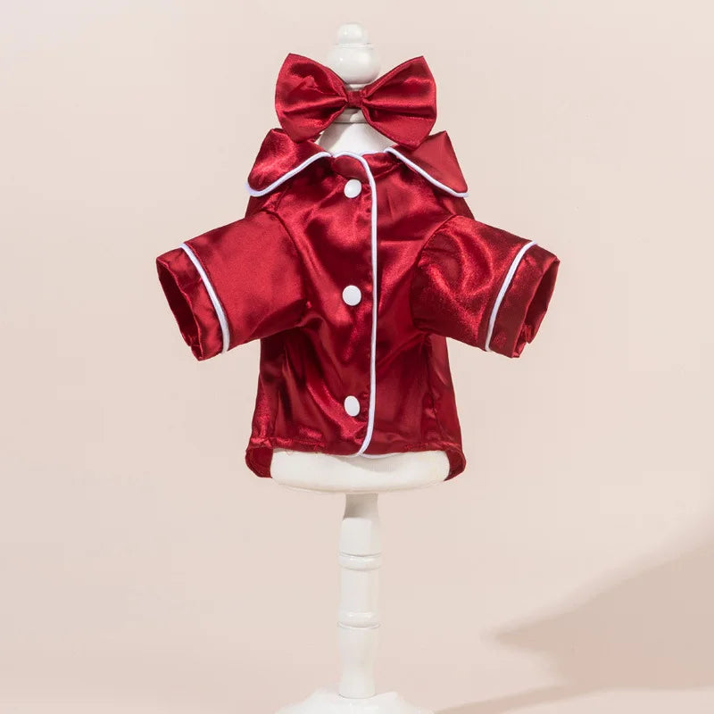 Cute Solid Color Pet Pajama Set with Flower Headband Accessories