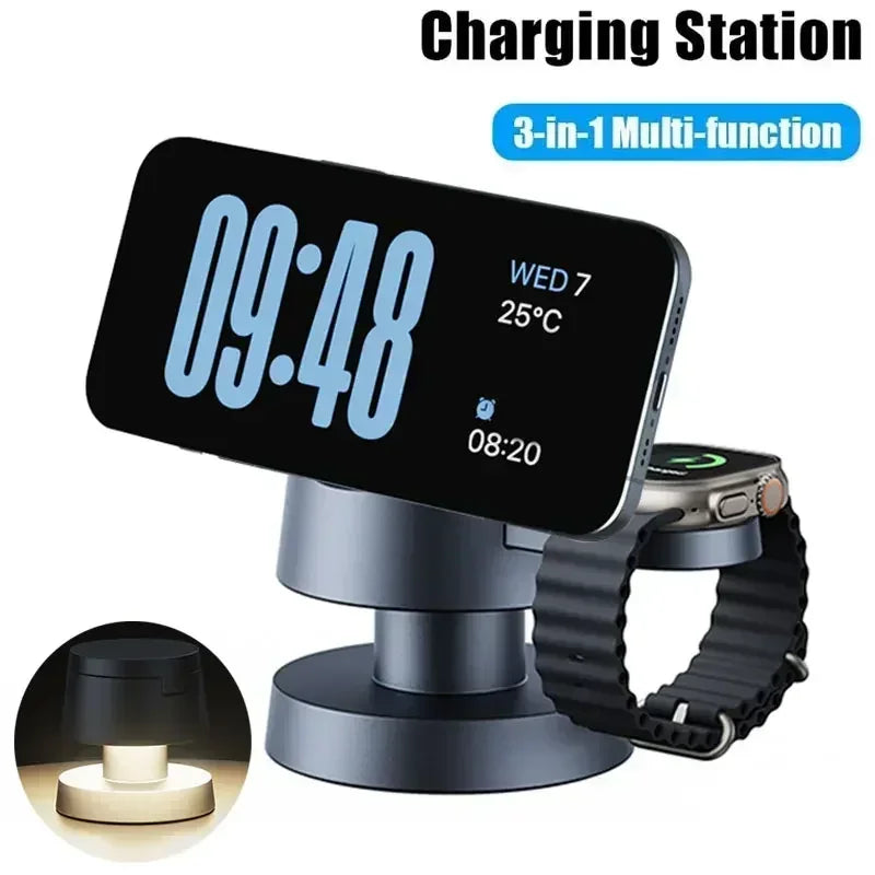 Magnetic Wireless Charger with Night Light | 15W Fast Charging Hub