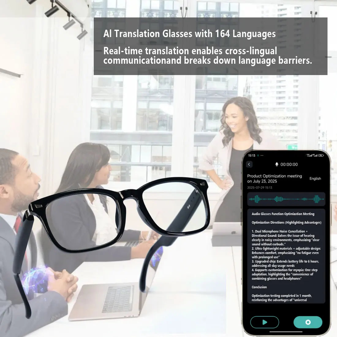 High-Tech Smart Glasses | App Translation & Open-Ear Audio