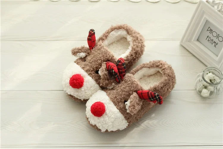 Women's Christmas Elk Plush Slippers | Cozy Winter House Footwear