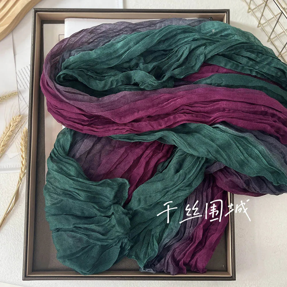 Elegant Women's Long Cotton Hemp Gradient Scarf for Winter Fashion