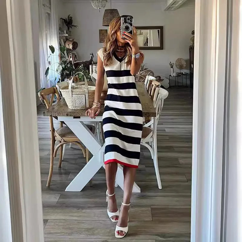 Striped V-Neck Pullover Dress for Women | Casual Summer Style