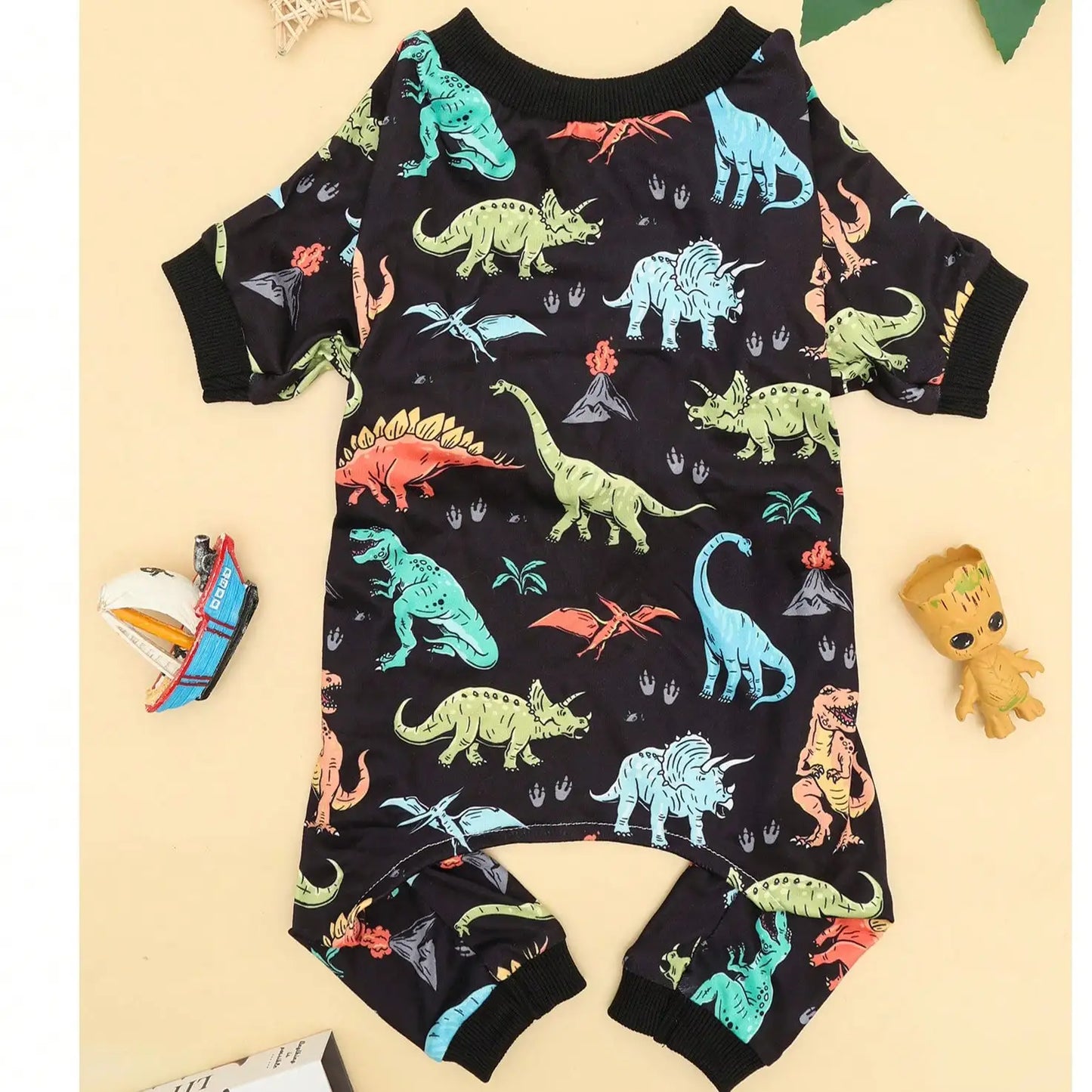 Cute Dinosaur Print Small Dog Pajamas | Stretchy Summer Onesies