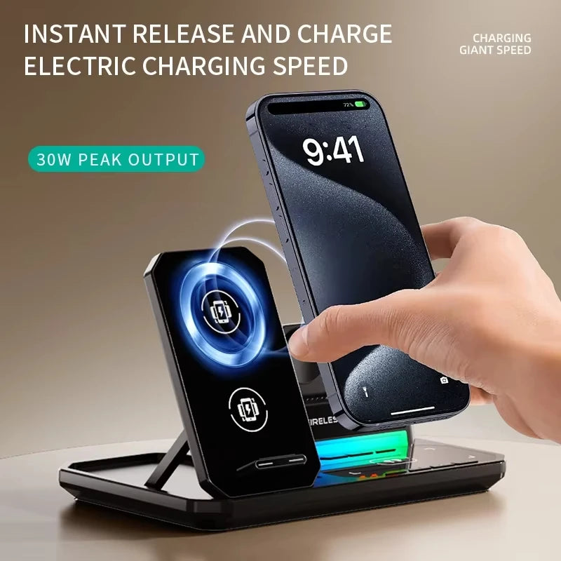 30W 3-in-1 Wireless Fast Charging Dock | Foldable Magnetic Charger
