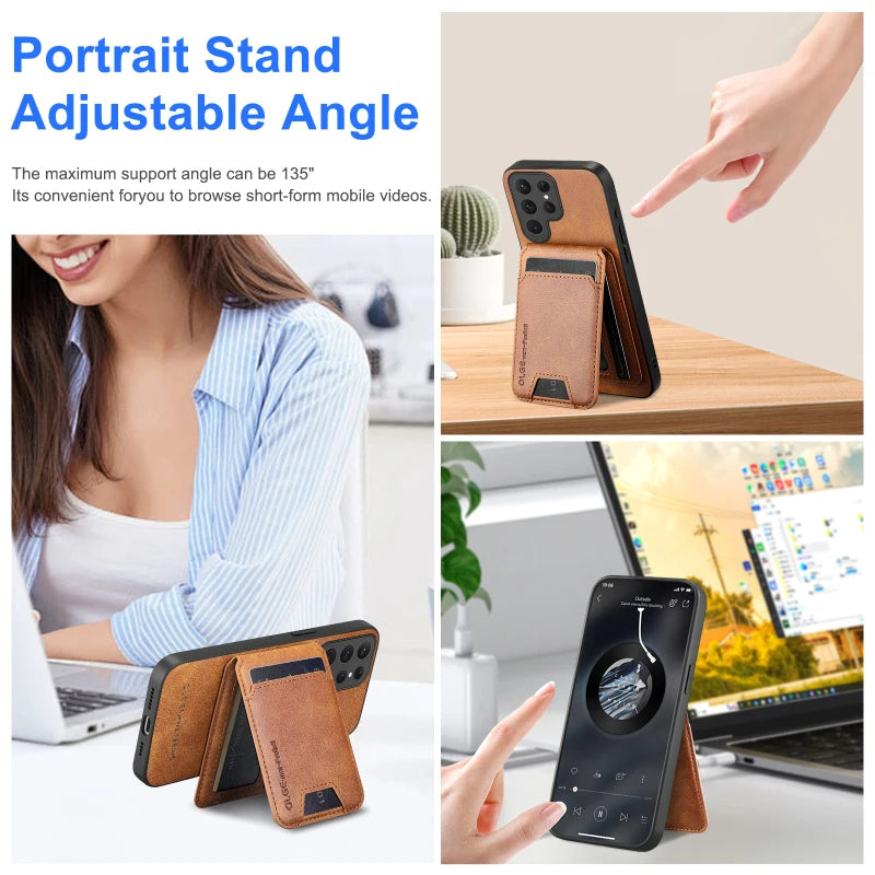 Magnetic Wallet Card Slot Holder Leather Phone Case