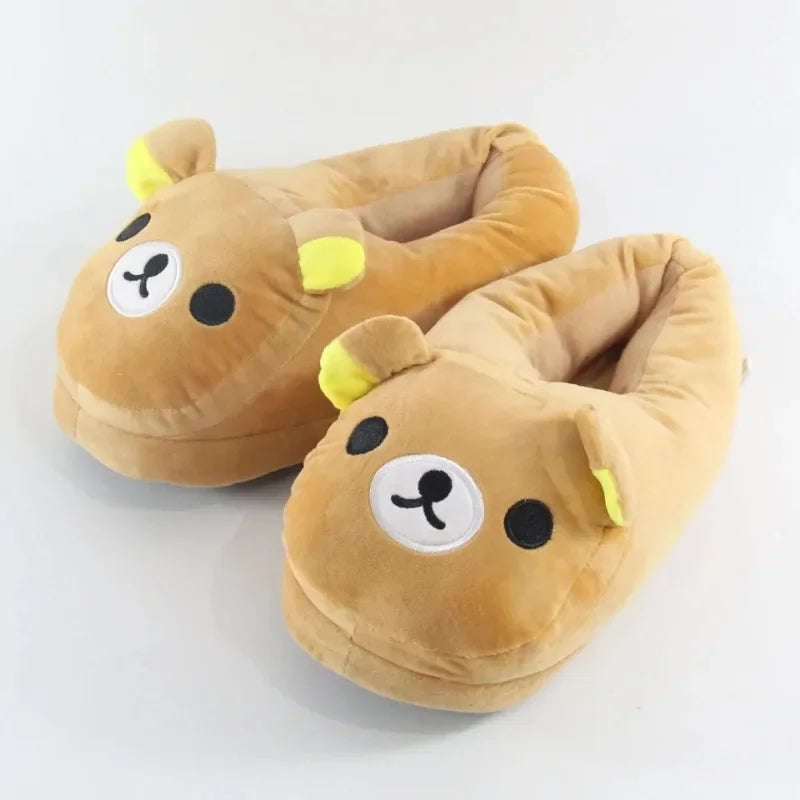 Cute Plush Fleeces-Lined Winter Bear Cartoon Slippers