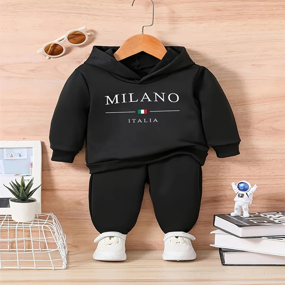 Baby Boy Fleece Hooded Sweatshirt & Sports Long Suit Set