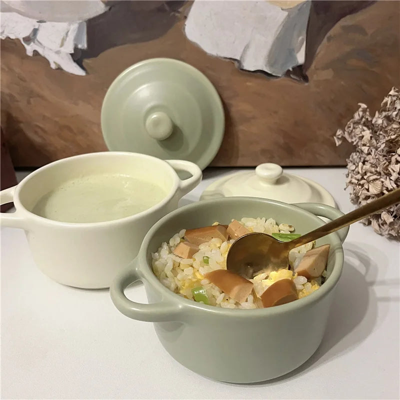 Durable 220ml Ceramic Small Bowl with Covered Double Ears