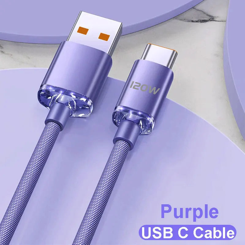 120W Fast Charging USB Cable for iPhone & Android Devices