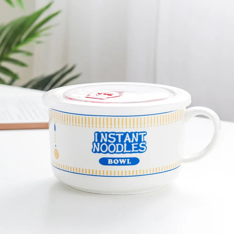 Cuenco de ramen de gran capacidad con asa | Elegante cuenco de cerámica para fideos