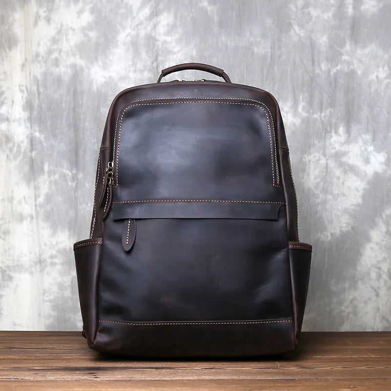 Men's Vertical Genuine Leather Backpack | Classic Retro Style