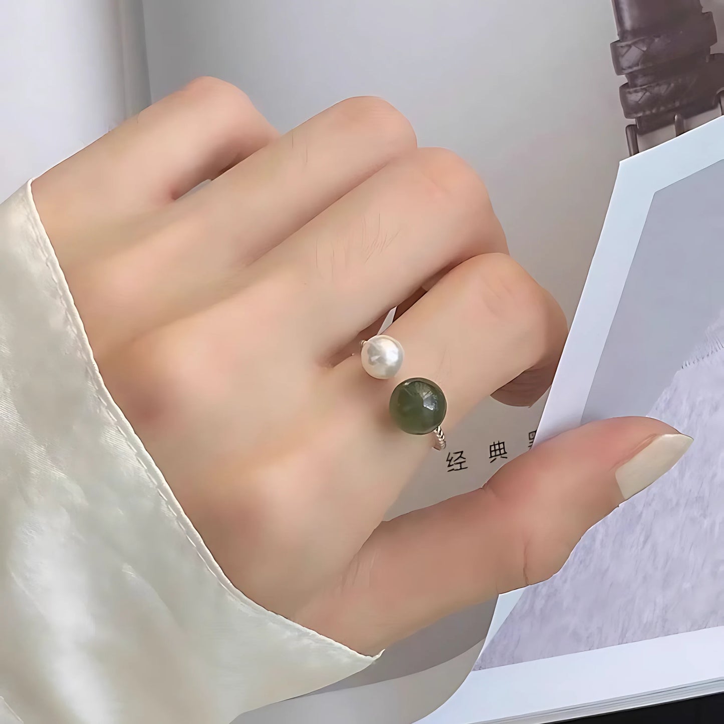 Adjustable Geometric Jade Ring for Women | Vintage Jewelry Gift