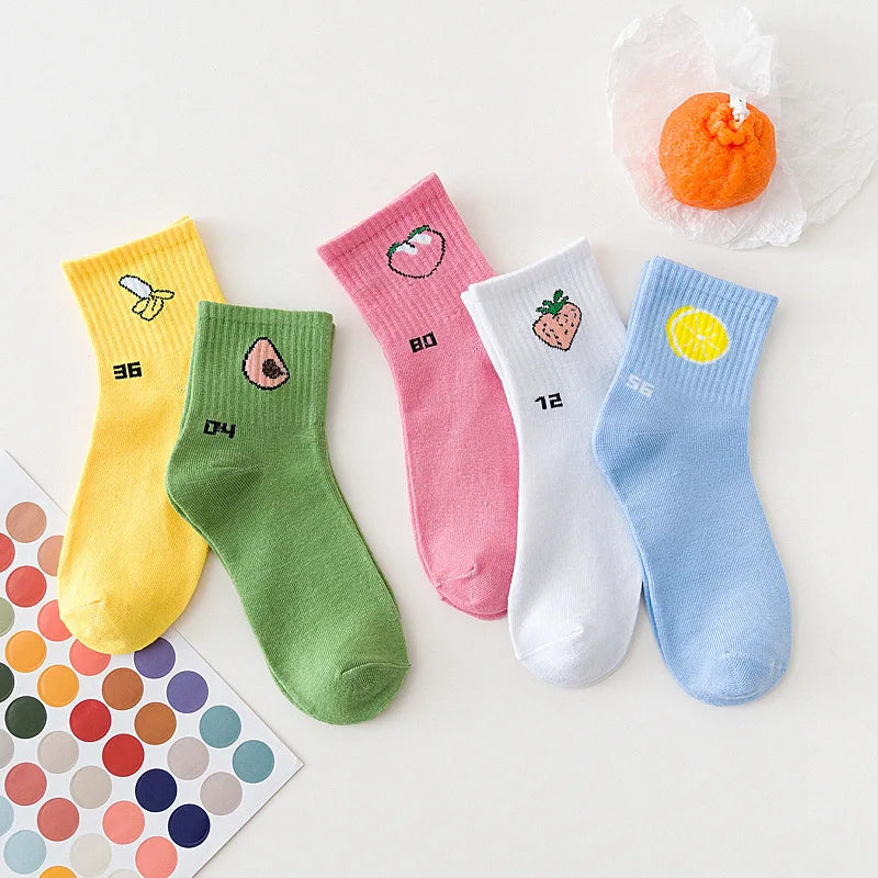 Cute Women Fruit Print Socks Set | Kawaii Casual Accessories