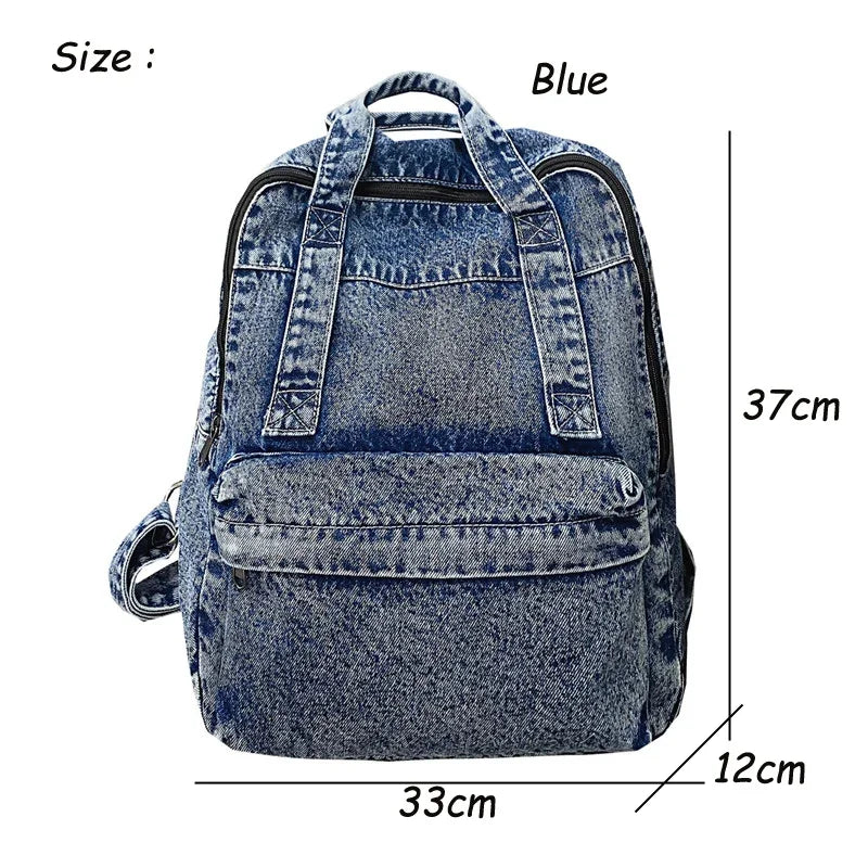 Casual Denim Backpack | Large Capacity Laptop Bag for School & Travel