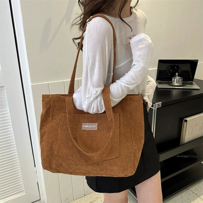 Stylish Women's Corduroy Shoulder Tote Bag | Large Capacity Handbag