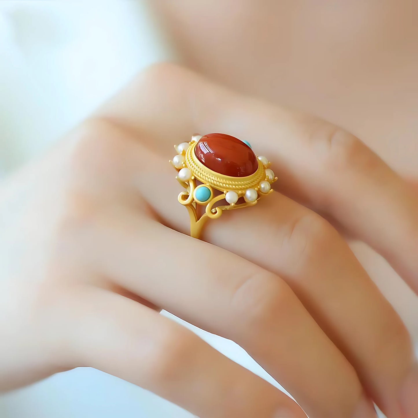 Adjustable Geometric Jade Ring for Women | Vintage Jewelry Gift
