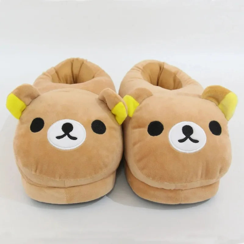 Cute Plush Fleeces-Lined Winter Bear Cartoon Slippers